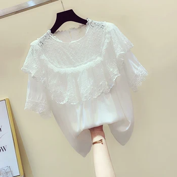 Lace Stitching Ruffles Solid Color Round Neck Short-Sleeved Shirt Women's 2020 Summer Korean-Style Loose Top Blouse Blusas
Lace Stitching Ruffles Solid Color Round Neck Short-Sleeved Shirt Women's 2020 Summer Korean-Style Loose Top Blouse Blusas