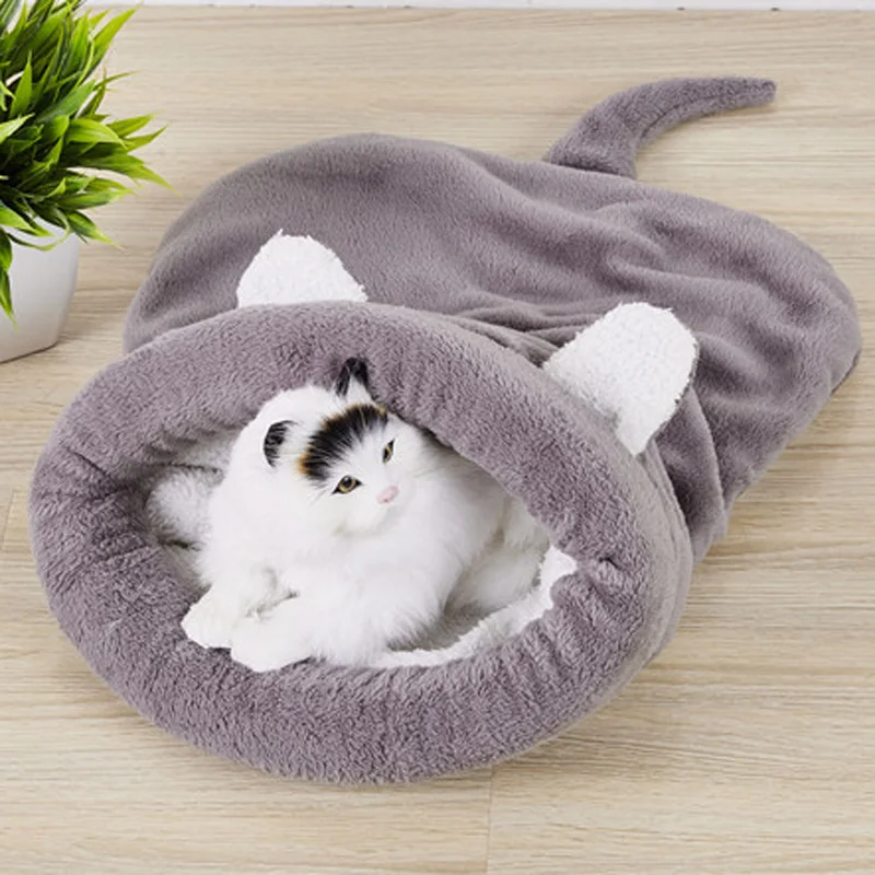 Small-Dog-Basket-Animal-Shaped-Cat-Cave-House-Soft-Warming-Rabbit-Kitten-Kennel-Brown-Grey-Pink