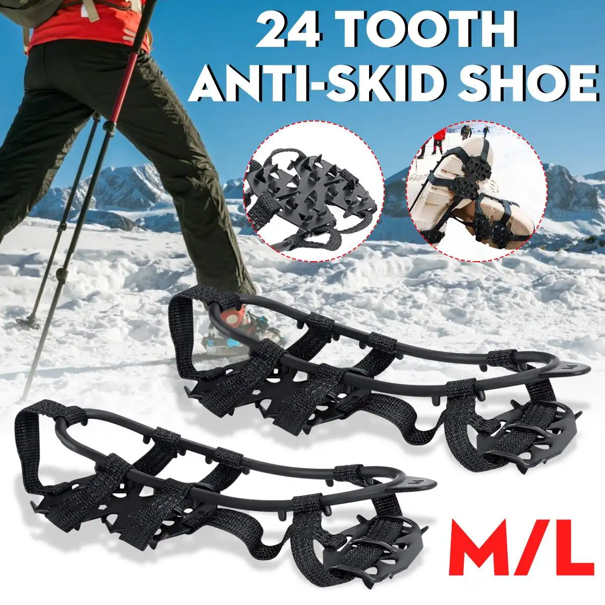 24 Teeth M/L Anti-Skid Spikes Cleats Ice Snow Crampons Gripper Shoe Snow Chain Anti Slip Shoe Covers Winter Climbing Skiing
24 Teeth M/L Anti-Skid Spikes Cleats Ice Snow Crampons Gripper Shoe Snow Chain Anti Slip Shoe Covers Winter Climbing Skiing