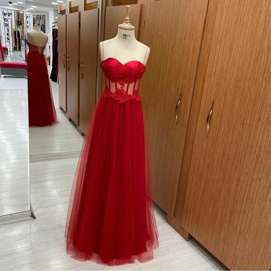 Elegant Long Red Lace Prom Dresses A-Line Tulle Sweetheart Corset Back Floor Length Robe De Soiree Formal Party Gown
Elegant Long Red Lace Prom Dresses A-Line Tulle Sweetheart Corset Back Floor Length Robe De Soiree Formal Party Gown