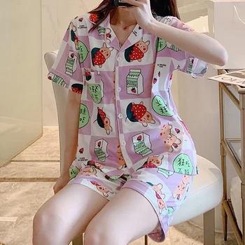 Simple Sleepwear Pyjamas Women's Pajamas Short Sleeves Ladies Pajama Set Shorts Print Cute Cartoon Sleepwear Women Homewear 2020 
Simple Sleepwear Pyjamas Women's Pajamas Short Sleeves Ladies Pajama Set Shorts Print Cute Cartoon Sleepwear Women Homewear 2020