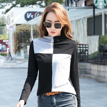 New Female T-shirt Contrast Color Long Sleeve T Shirt Women Autumn Winter Cotton T-Shirts Turtleneck Tshirt Casual Top Tee
New Female T-shirt Contrast Color Long Sleeve T Shirt Women Autumn Winter Cotton T-Shirts Turtleneck Tshirt Casual Top Tee