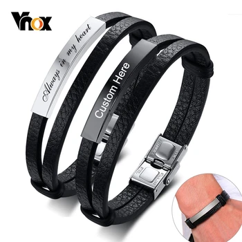 Vnox Customize Leather Bracelets for Men Layered Stainless Steel ID Bangle Casual Wristband Personalized Gift to Him Husband
Vnox Customize Leather Bracelets for Men Layered Stainless Steel ID Bangle Casual Wristband Personalized Gift to Him Husband
