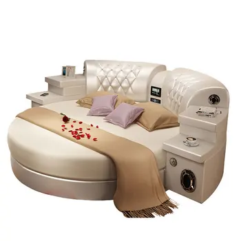 Master bedroom Modern design Multi-functional with TV and speaker genuine leather Round bed 
Master bedroom Modern design Multi-functional with TV and speaker genuine leather Round bed