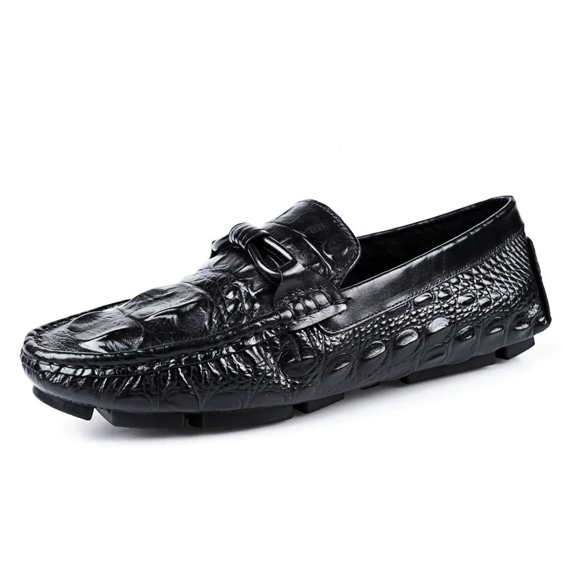 Men Moccosins Genuine Leather 2020 Crocodile Pattern MEN'S SHOES Breathable Driving Full-grain Leather Loafers