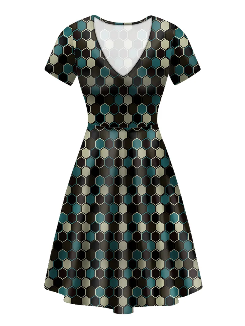 Summer Dress 2020 New Arrival Women Dress Hexagon Pattern Breathable Deep V-neck Short Sleeve Summer Clothing Ropa Boho Mujer
Summer Dress 2020 New Arrival Women Dress Hexagon Pattern Breathable Deep V-neck Short Sleeve Summer Clothing Ropa Boho Mujer