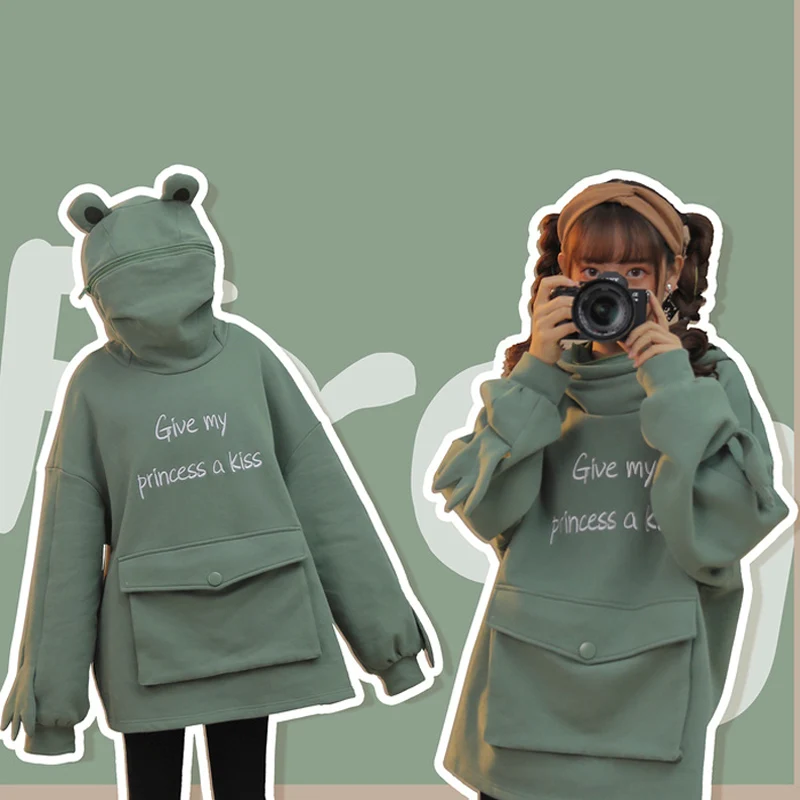 Korean Mid-length Girls Cute Hoodie Avocado Green Lovely Frog Letters Printed Plus Velvet Sweatshirt Autumn Long Sleeve TopS
Korean Mid-length Girls Cute Hoodie Avocado Green Lovely Frog Letters Printed Plus Velvet Sweatshirt Autumn Long Sleeve TopS
