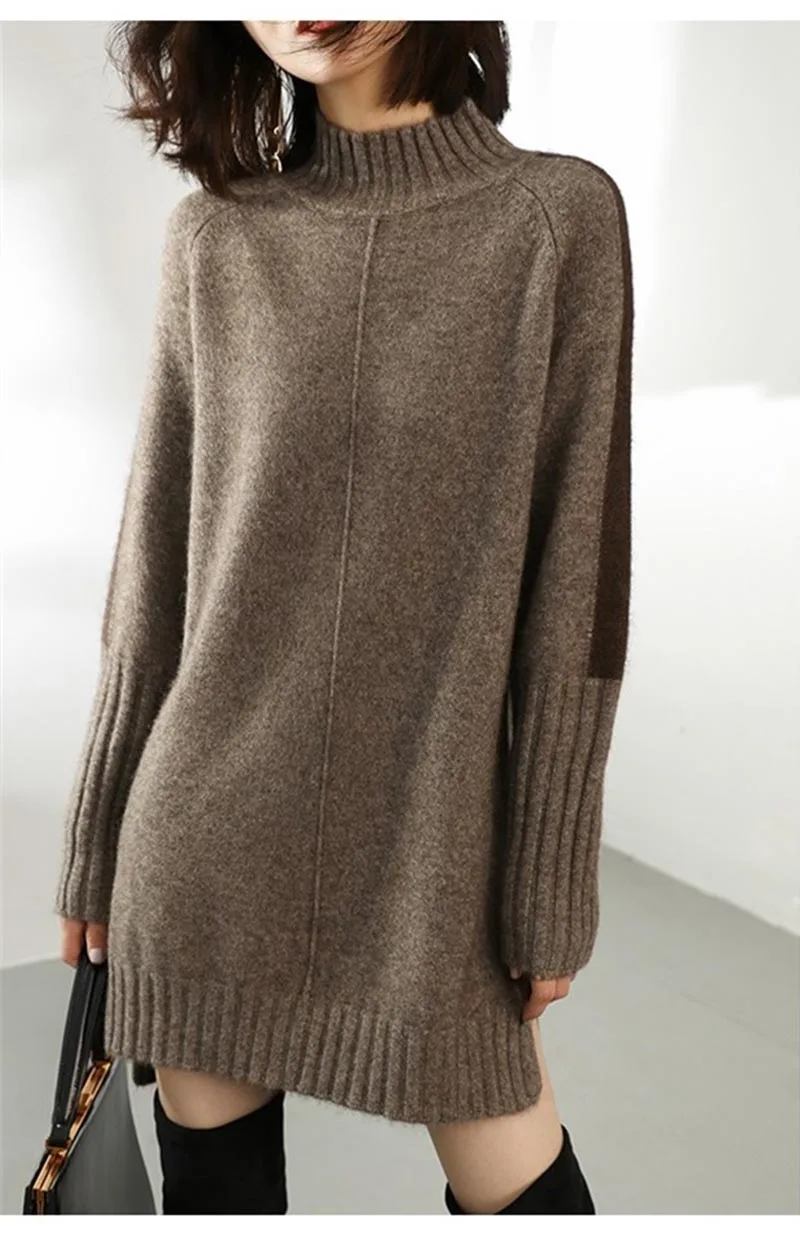 section cashmere sweater for women casual loose thick oversizd