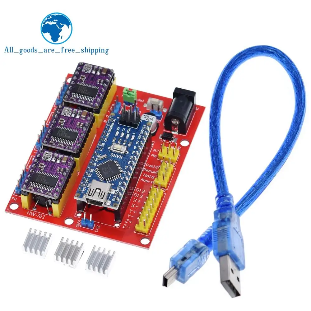 TZT 1SET 3DV4 CNC Shield V4 + Nano 3.0 + 3pcs DRV8825 Reprap Stepper Drivers Set For Arduino
TZT 1SET 3DV4 CNC Shield V4 + Nano 3.0 + 3pcs DRV8825 Reprap Stepper Drivers Set For Arduino