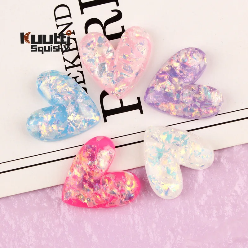 Kuutti Squishy 30pcs Resin Love Heart Slime Charms Beads Headwear Flatback Crafts Ornament Decoration Phone Case DIY Accessories
