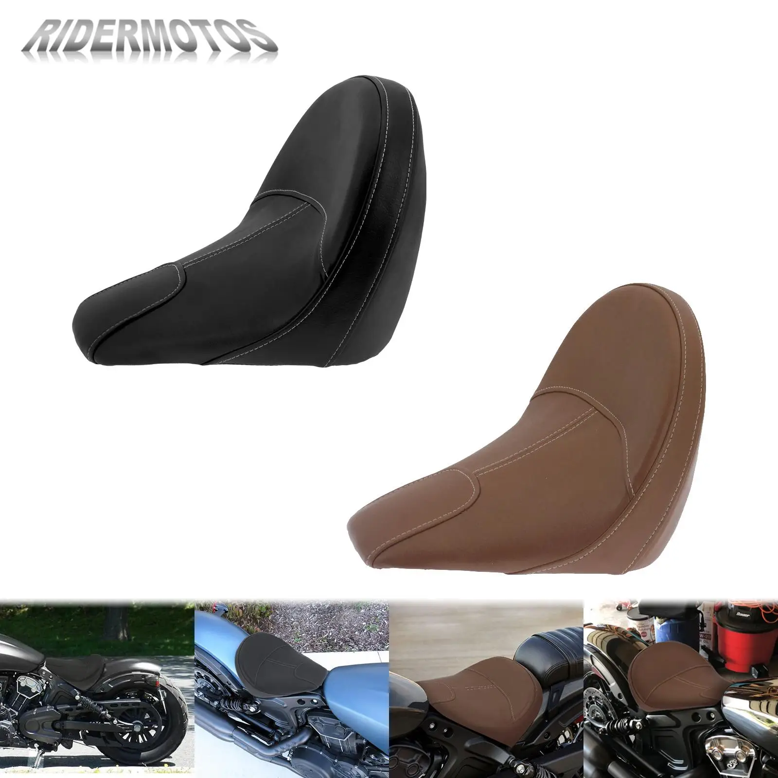 

Motorcycle Leather Pillion Seat Solo Rider Cushion Front Saddle Seat Black/Brown For Indian Scout 2015-2020 Scout Sixty 2016-Up