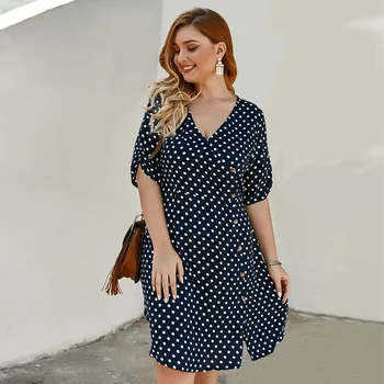 2020 April New Arrival Navy Dot V Neck Knee Length Summer Street Office Party Wear Plus Size Casual Dress with Sleeves
2020 April New Arrival Navy Dot V Neck Knee Length Summer Street Office Party Wear Plus Size Casual Dress with Sleeves
