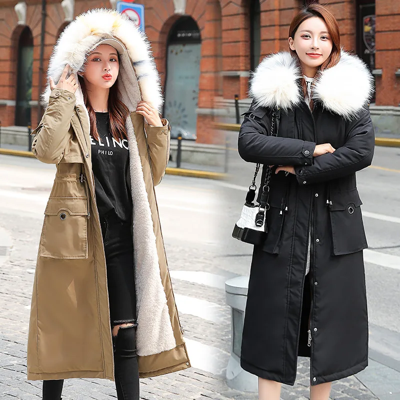 Winter New Style Korean-style Fashion Cotton Coat Long Waist Hugging Hooded Cotton-padded Clothes Women's Lining Lambs Wool Coat 
Winter New Style Korean-style Fashion Cotton Coat Long Waist Hugging Hooded Cotton-padded Clothes Women's Lining Lambs Wool Coat