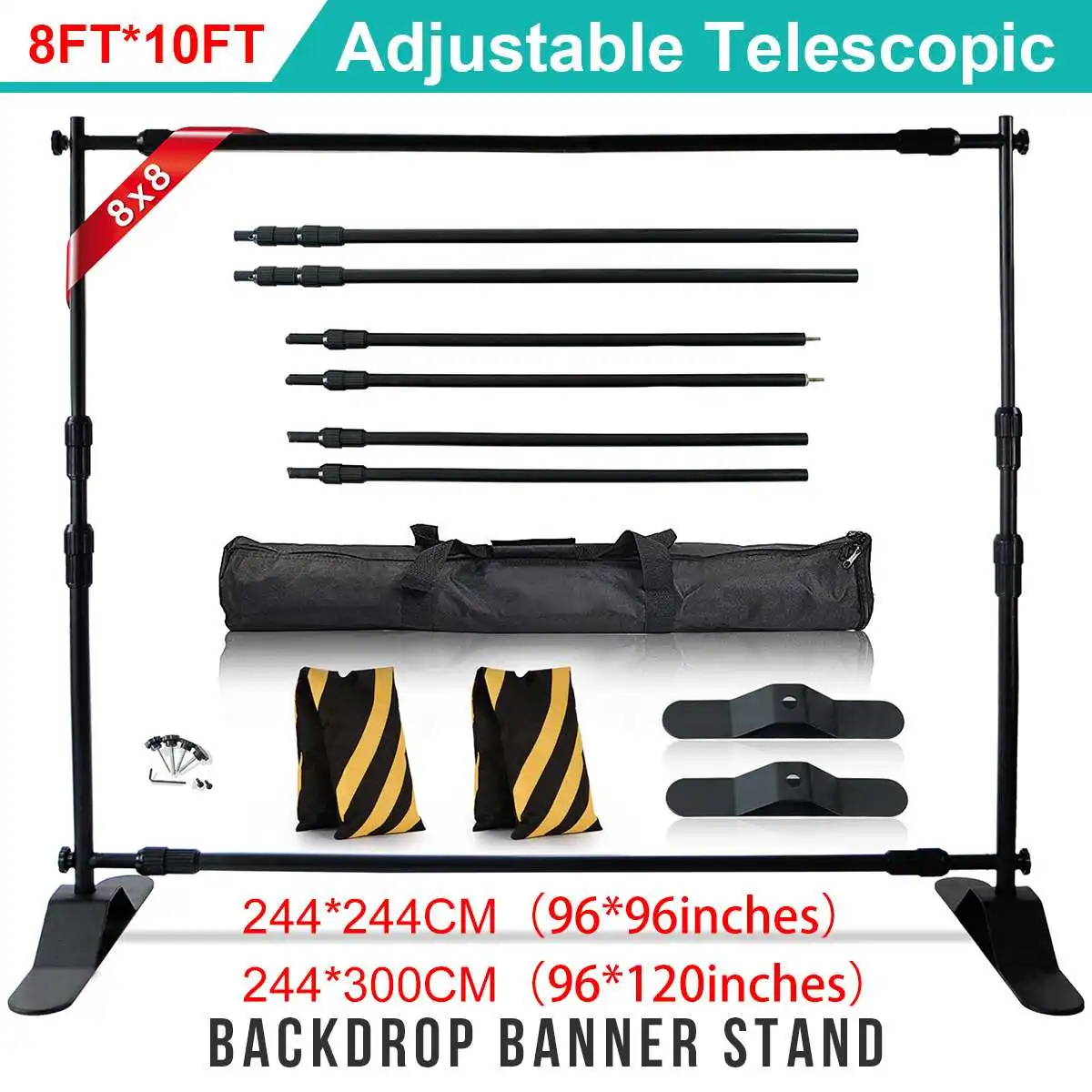10/8FT High Wedding Backdrop Pipe/Stand with Heavy Base Telescopic Adjustable Curtain Frame Photo Banner Backdrop Stand
10/8FT High Wedding Backdrop Pipe/Stand with Heavy Base Telescopic Adjustable Curtain Frame Photo Banner Backdrop Stand