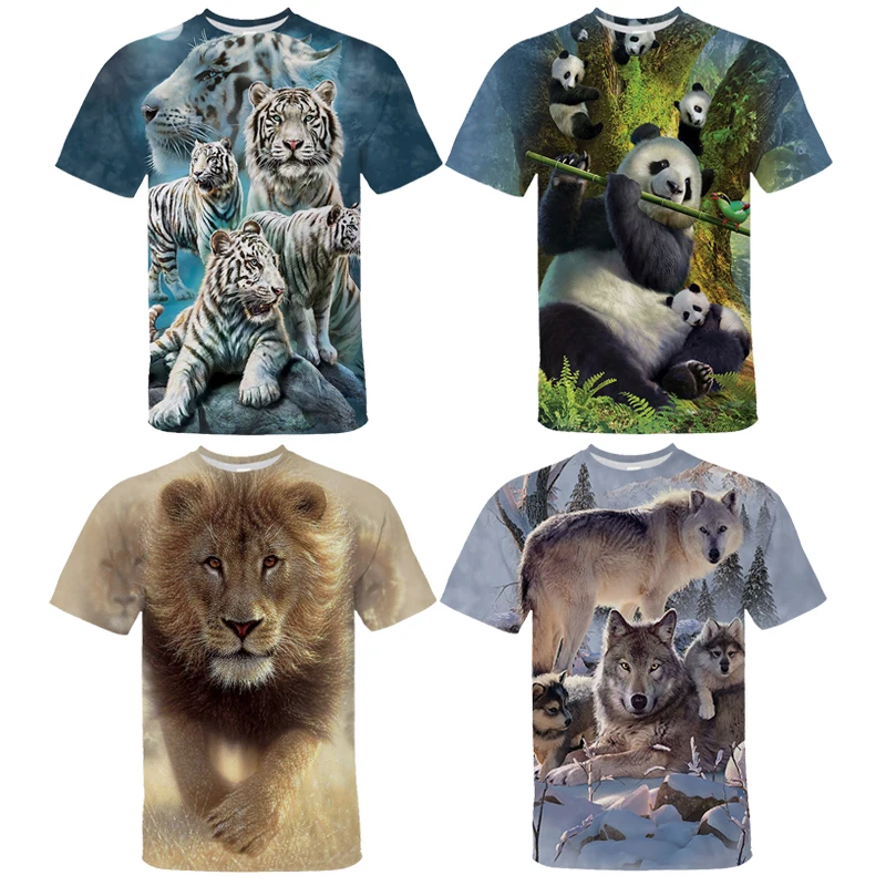 

Футболка с 3D-принтом льва, тигра, волка, панды, для мужчин и женщин, модная футболка, уличная одежда, летние футболки с коротким рукавом с животными, топы, футболка