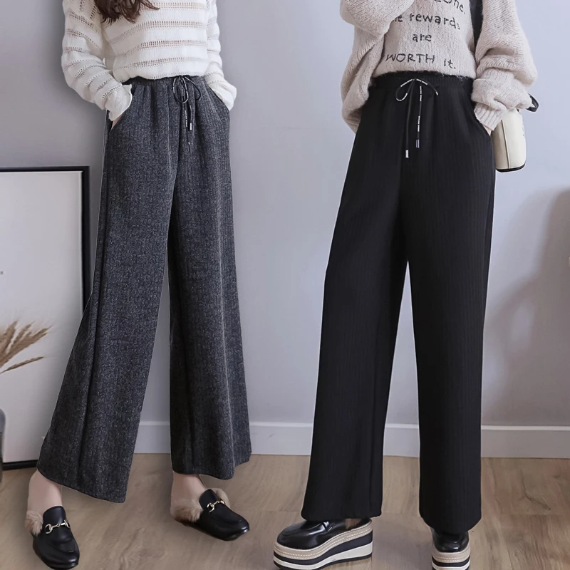 Autumn Winter Lady Knitting Wide Leg Pants Plus Size Women Loose Knitted Trousers Pockets Gray,Black Pants Large Size XXL-5XL 
Autumn Winter Lady Knitting Wide Leg Pants Plus Size Women Loose Knitted Trousers Pockets Gray,Black Pants Large Size XXL-5XL