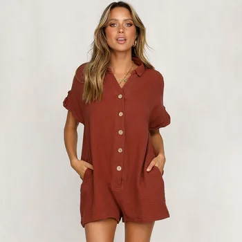 Women Jumpsuit Beach Shopping Pockets V Neck Party Decorative Buttons Short Sleeve Casual Turn-down Collar Solid Daily One Piece
Women Jumpsuit Beach Shopping Pockets V Neck Party Decorative Buttons Short Sleeve Casual Turn-down Collar Solid Daily One Piece