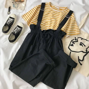 Women 2020 Summer Pants Set Female Striped T-shirt + Fashion Overall Pants Outfits Ladies Fashion Casual 2 Pieces Sets Suit TZ80
Women 2020 Summer Pants Set Female Striped T-shirt + Fashion Overall Pants Outfits Ladies Fashion Casual 2 Pieces Sets Suit TZ80
