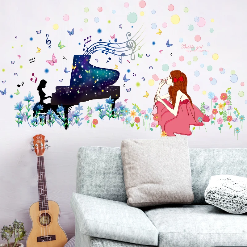 Cartoon Girl Wall Stickers DIY Bubbles Piano Mural Decals for Kids Rooms Baby Bedroom Dormitory Decoration
Cartoon Girl Wall Stickers DIY Bubbles Piano Mural Decals for Kids Rooms Baby Bedroom Dormitory Decoration