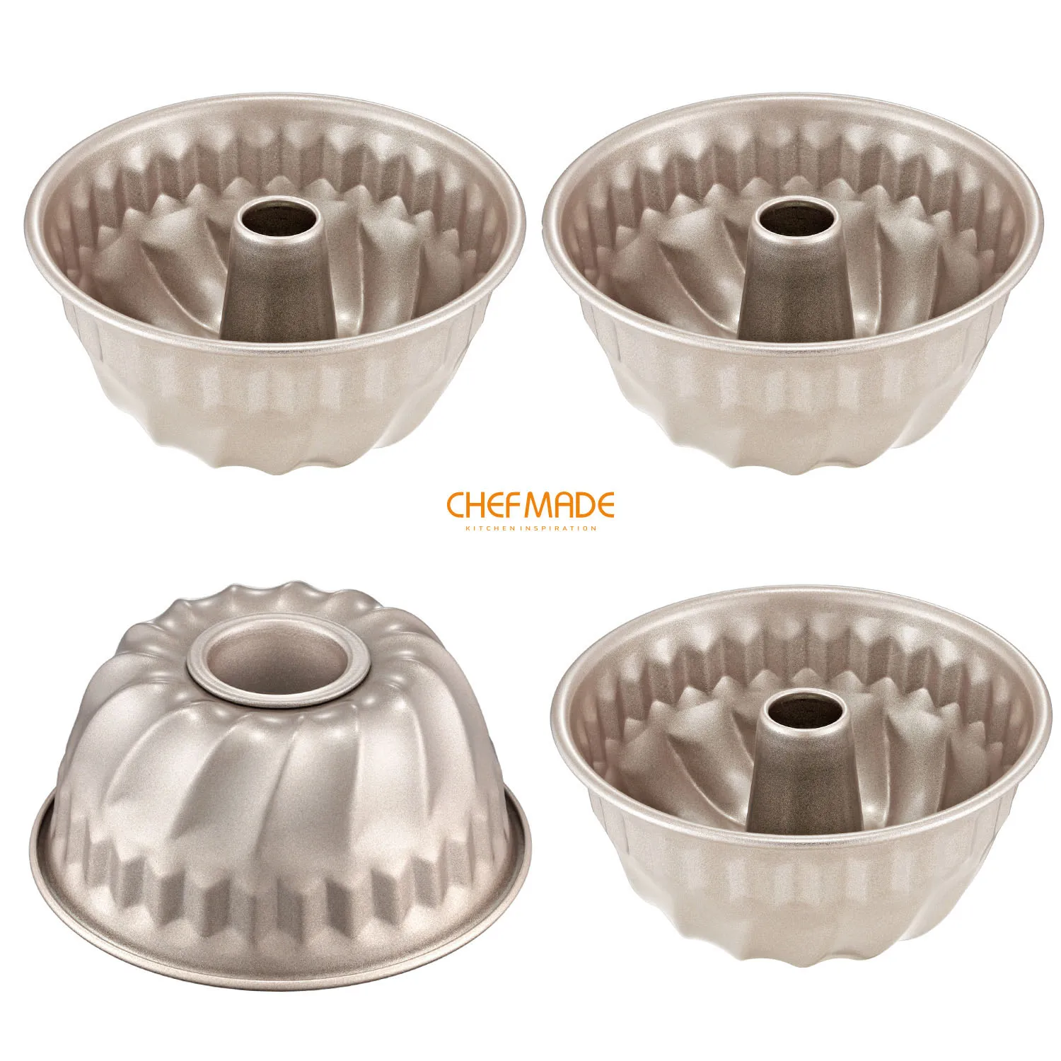 CHEFMADE 4PCS Mini Bundt Pan Set,4-Inch Non-stick Kugelhopf Tube Mold, FDA Approved for Oven and Instant Pot Baking
CHEFMADE 4PCS Mini Bundt Pan Set,4-Inch Non-stick Kugelhopf Tube Mold, FDA Approved for Oven and Instant Pot Baking