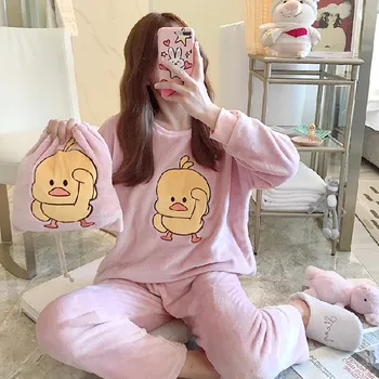 Winter Pajamas Women Sleepwear Cute Cartoon Flannel Pajamas Set Velvet Warm Pijama Round Neck Pyjama Homewear with storage bag
Winter Pajamas Women Sleepwear Cute Cartoon Flannel Pajamas Set Velvet Warm Pijama Round Neck Pyjama Homewear with storage bag