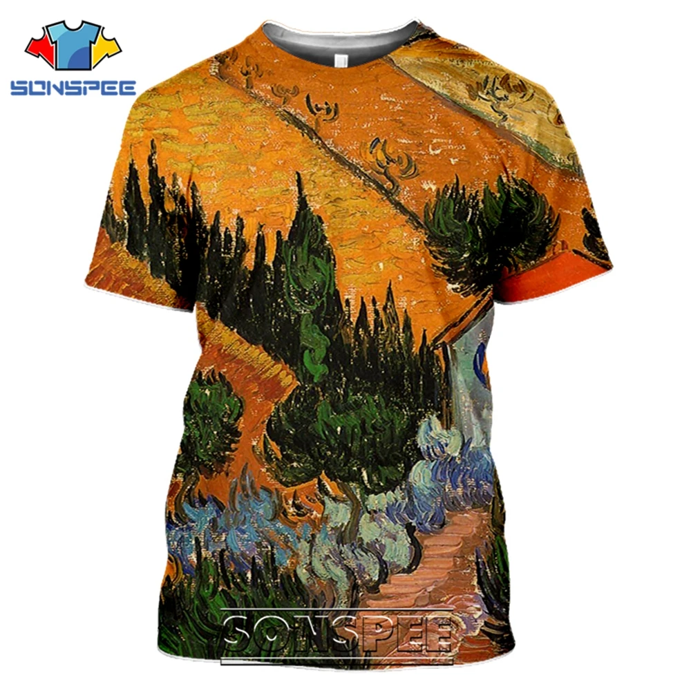 SONSPEE T-shirts Van Gogh 3D Print Men Women Casual Fashion Hip Hop Vintage Short Sleeve Streetwear Starry Night Tees Tops Shirt (9)