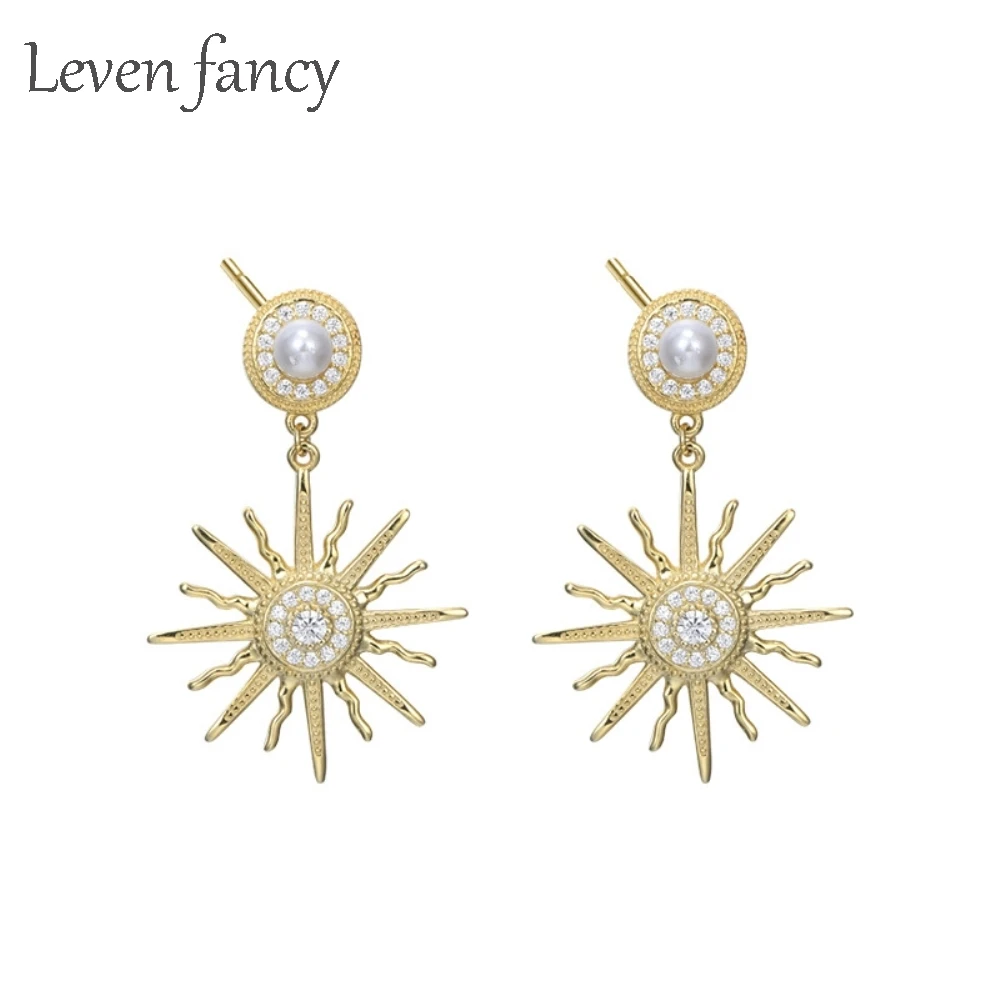 925 Sterling Silver Golden Sun Flower Earrings Luxury Shell Pearl Bead CZ Cubic Zirconia Dangle Drop Earrings for Women
925 Sterling Silver Golden Sun Flower Earrings Luxury Shell Pearl Bead CZ Cubic Zirconia Dangle Drop Earrings for Women