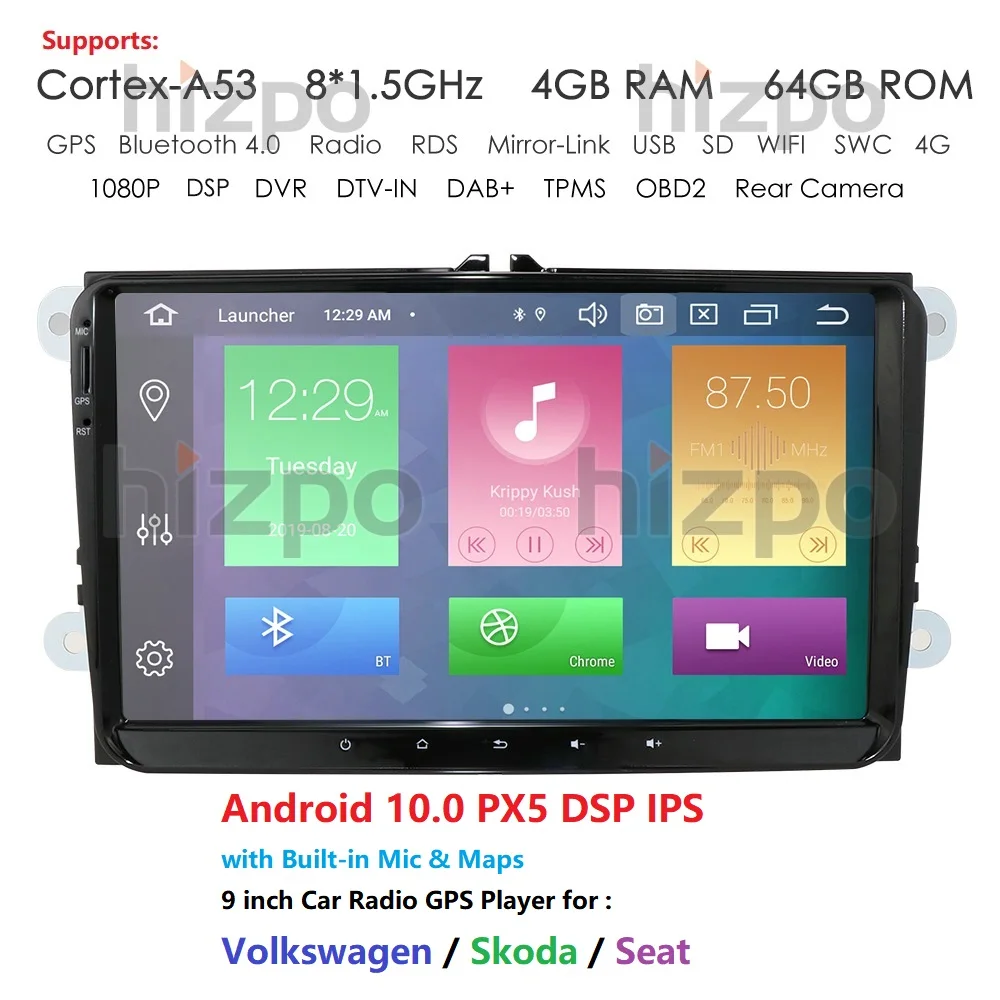 Car Multimedia Player Android 9 GPS 2 Din For VW/Golf/Tiguan/Skoda/Fabia/Rapid/Seat/Leon Canbus Automotivo NODVD Radio DSP BT 4G |