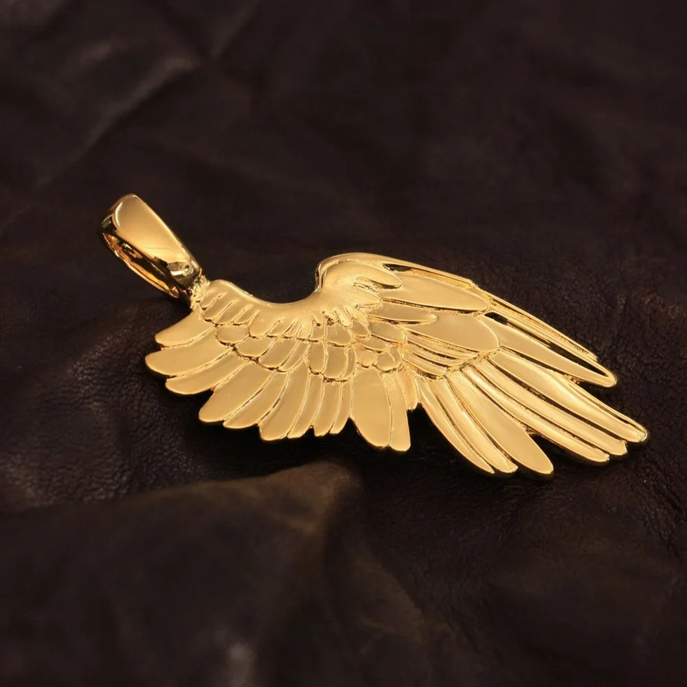 

LINSION Huge Angel Wing Pendant Gold Plated Brass 2-Sides Biker Rock Punk Jewelry GP212 JP