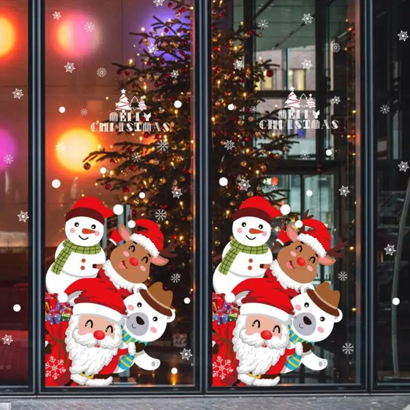 DIY веселые рождественские наклейки на стену витрины Стекло Праздничные