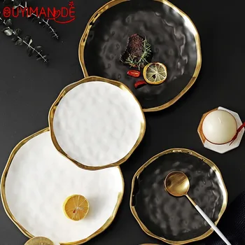 Ceramic Dinner Plate Gold Inlay Snack Dishes Luxury Gold Edges Plate Dinnerware Kitchen Plate Black White Set
Ceramic Dinner Plate Gold Inlay Snack Dishes Luxury Gold Edges Plate Dinnerware Kitchen Plate Black White Set