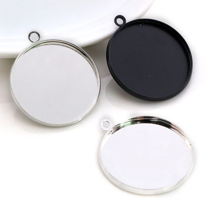 New Arrive 10pcs/lot 25mm Inner Size Silver Plated Rhodium Black High Quality Iron Cameo Settings Cabochon Base Tray Pendant | Украшения и