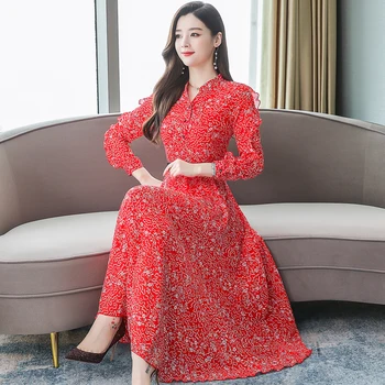 2019 Autumn New Arrival Elegant V Collar Flower Printed Ruffles Long Sleeve Woman Chiffon Long Maxi Dress Plus Size M-3XL
2019 Autumn New Arrival Elegant V Collar Flower Printed Ruffles Long Sleeve Woman Chiffon Long Maxi Dress Plus Size M-3XL