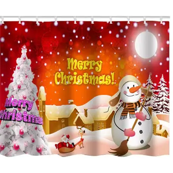 

Christmas Shower Curtain Waterproof Mildew Curtain Santa Claus Snowman Printed Curtain Home Bathroom Decor Shower Curtain ZB