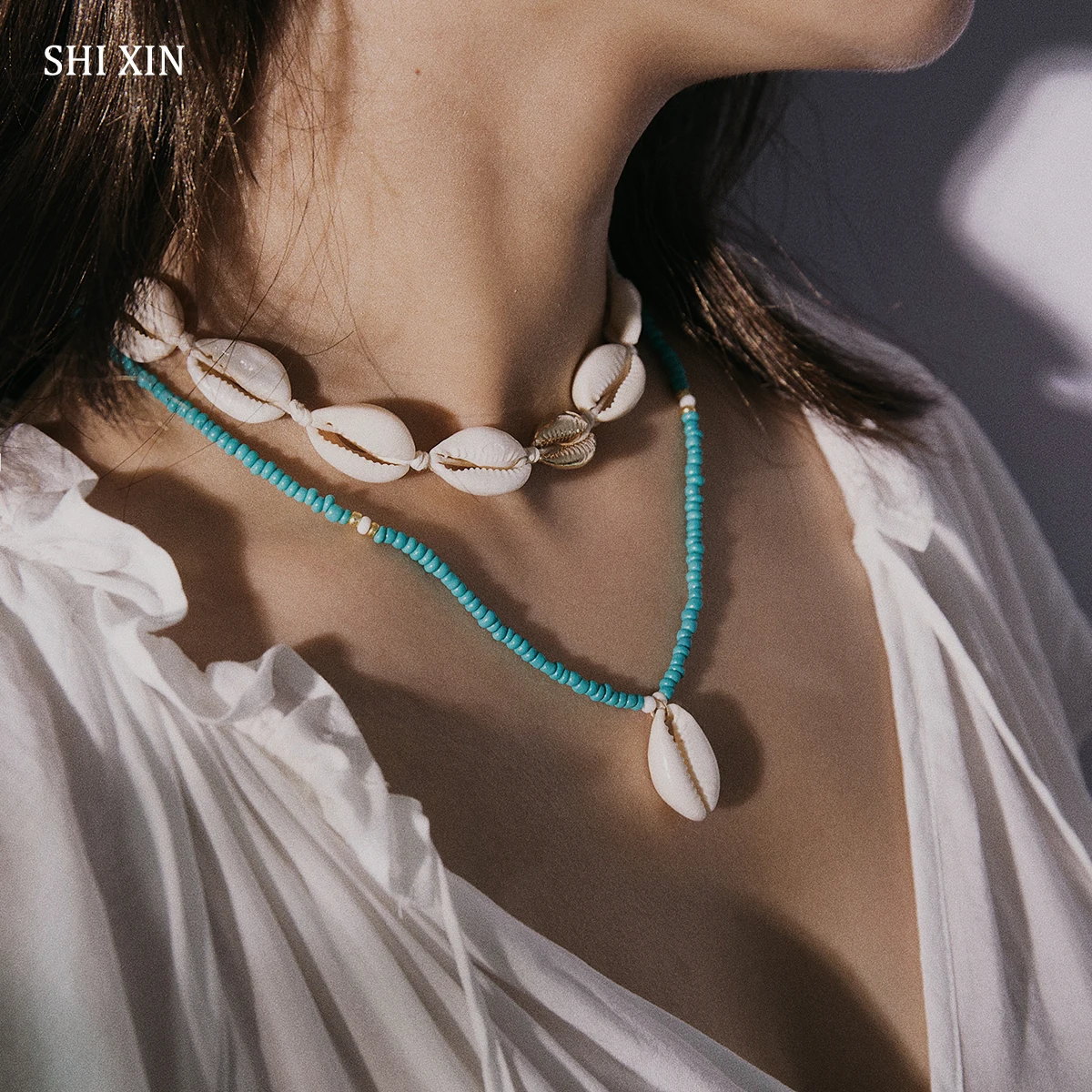 SHIXIN Separable Layered Sea Shell Choker Necklace Boho Small Green Beads Necklace for Women Summer Long Rope Seashell Necklaces
SHIXIN Separable Layered Sea Shell Choker Necklace Boho Small Green Beads Necklace for Women Summer Long Rope Seashell Necklaces
