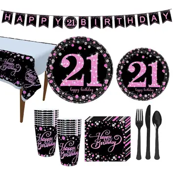 114pcs in 1 Set Banner and Tableware Set Bunting Disposable Paper Cup Table Cloth Tableware Napkins Set Party Supplies for Party
