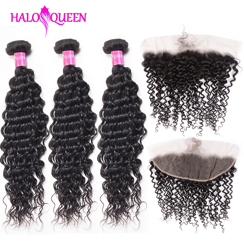 HALOQUEEN Deep Wave Bundles With Frontal Bundles With 13x4 Lace Closure Brazilian Human Hair 3 Bundles With Closure Non-Remy
HALOQUEEN Deep Wave Bundles With Frontal Bundles With 13x4 Lace Closure Brazilian Human Hair 3 Bundles With Closure Non-Remy