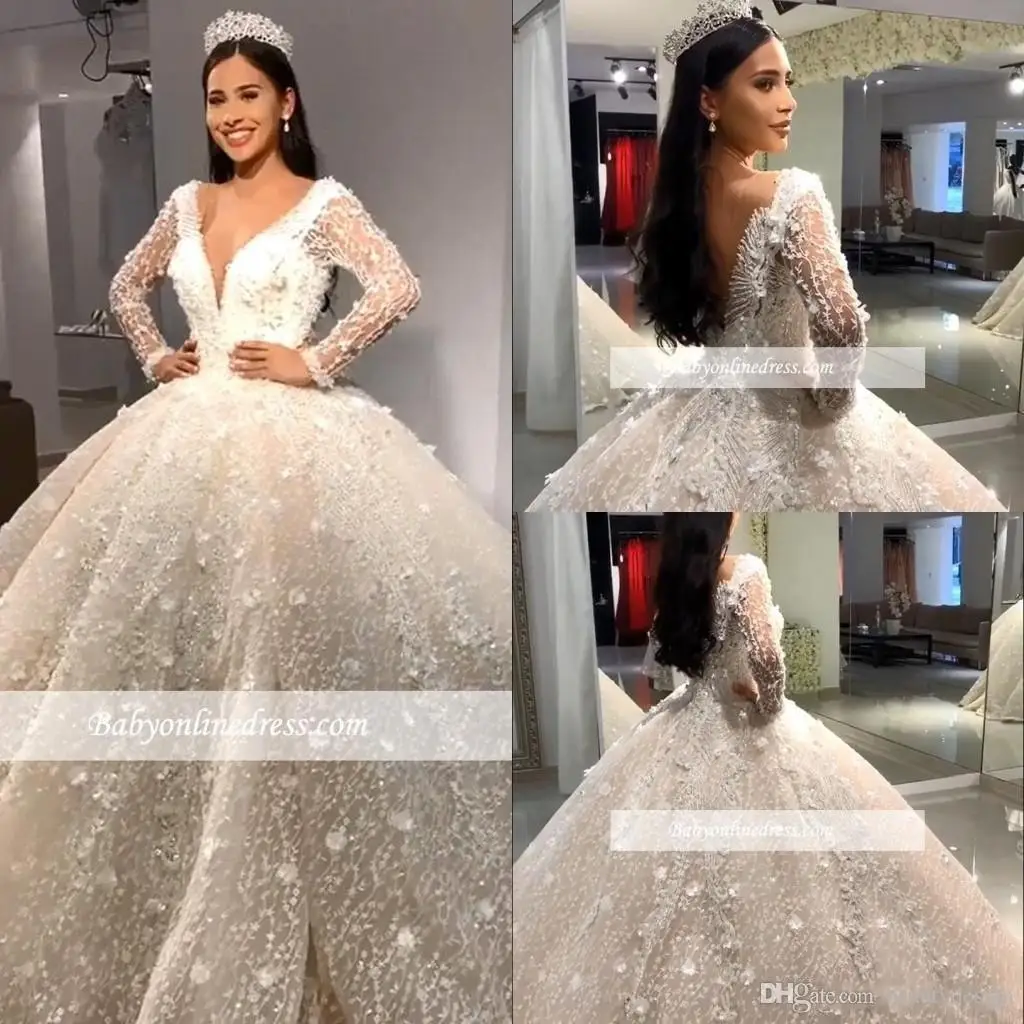 Luxury Beads Ball Gown Wedding Dresses V Neck Sequins Beadings Floral Appliques Long Sleeve Bridal Gown robe de mariee
Luxury Beads Ball Gown Wedding Dresses V Neck Sequins Beadings Floral Appliques Long Sleeve Bridal Gown robe de mariee