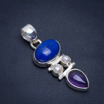 Natural Lapis Lazuli,River Pearl and Amethyst Handmade Unique 925 Sterling Silver Pendant 1.75" B3211
Natural Lapis Lazuli,River Pearl and Amethyst Handmade Unique 925 Sterling Silver Pendant 1.75" B3211