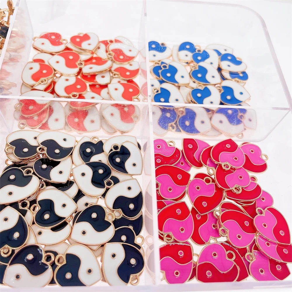 

20Pcs/Set Colorful Heart Shape Taiji Yinyang Gossip Charm Gold Enamel Alloy Pendant DIY Bracelet Jewelry Making Accessories