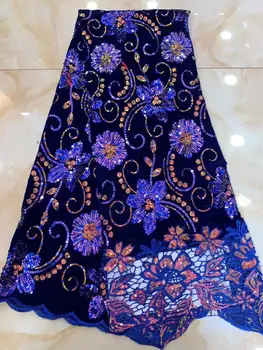 Nigerian Lace Fabric 2019 High Quality Royal Blue Sequins Velvet Lace Fabric Gold Embroidered Tulle African Velvet Lace Fabric 
Nigerian Lace Fabric 2019 High Quality Royal Blue Sequins Velvet Lace Fabric Gold Embroidered Tulle African Velvet Lace Fabric