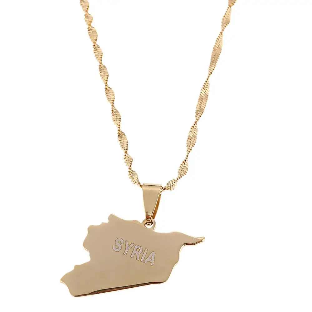 Stainless Steel Fashion Syria Map Pendant Necklaces Gold Color Syrians Chain Jewelry | Украшения и аксессуары