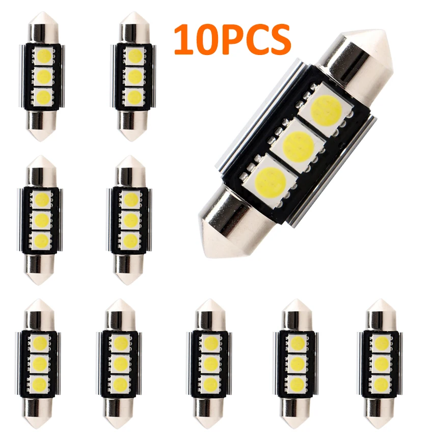 

10pcs Dome Festoon Car Light CANBUS Error Free C5W 12V LED Lamp Auto Bulb Interior Light 36mm 39mm 41mm 3SMD 5050 LED White