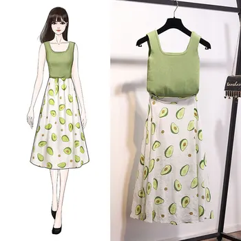 Female Summer Suit Dress Sleeveless Vest Top Print Loose Skirt Two Piece Casual Sets Sweet Vestidos
Female Summer Suit Dress Sleeveless Vest Top Print Loose Skirt Two Piece Casual Sets Sweet Vestidos