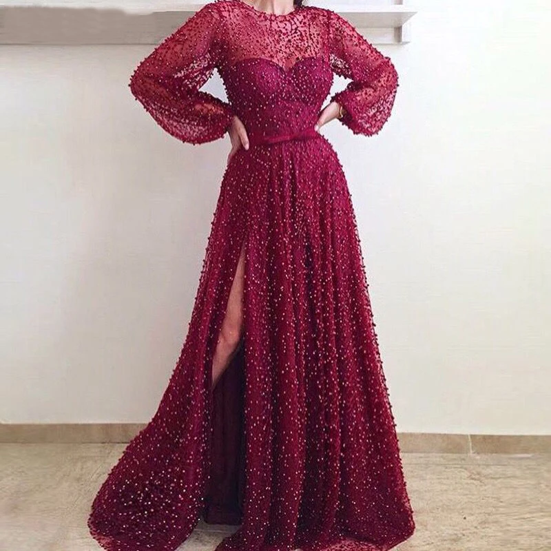 NBS025 New Custom Made Luxury Pearls Evening Dress 2019 Long Sleeves Prom Gowns Formal Dresses Front Split Girls Party Dresses
NBS025 New Custom Made Luxury Pearls Evening Dress 2019 Long Sleeves Prom Gowns Formal Dresses Front Split Girls Party Dresses