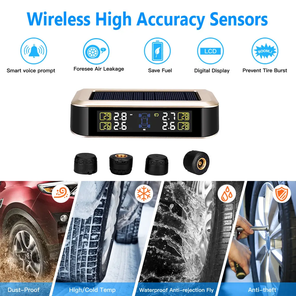 WONVON Wireless Solar Power TPMS Tire Pressure Monitoring System Real-time Display with 4 Tires Pressure & Temperature Alarm
WONVON Wireless Solar Power TPMS Tire Pressure Monitoring System Real-time Display with 4 Tires Pressure & Temperature Alarm