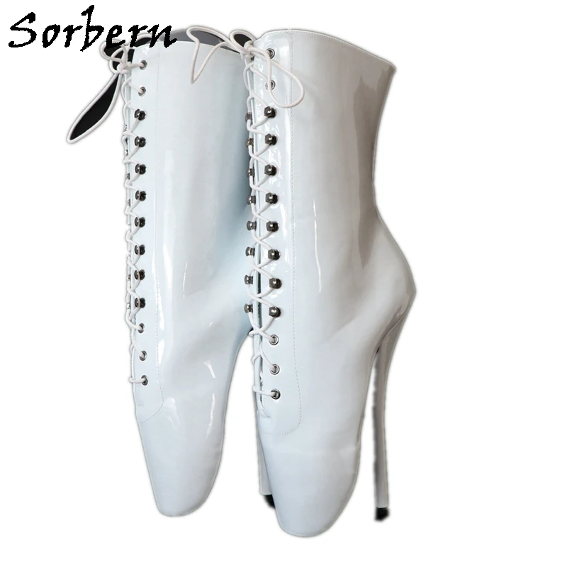 

Sorbern Stiletto Pointe Black Shiny Ballet Heels 18Cm Short Boots For Women Sexy Fetish High Heel Enamel Kinky Ballet Boot Women