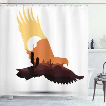 Western Shower Curtain, Silhouette of an Eagle with an Arizona Desert Scene Cactuses and Canyon on Dry Land, Cloth Fabric
Western Shower Curtain, Silhouette of an Eagle with an Arizona Desert Scene Cactuses and Canyon on Dry Land, Cloth Fabric