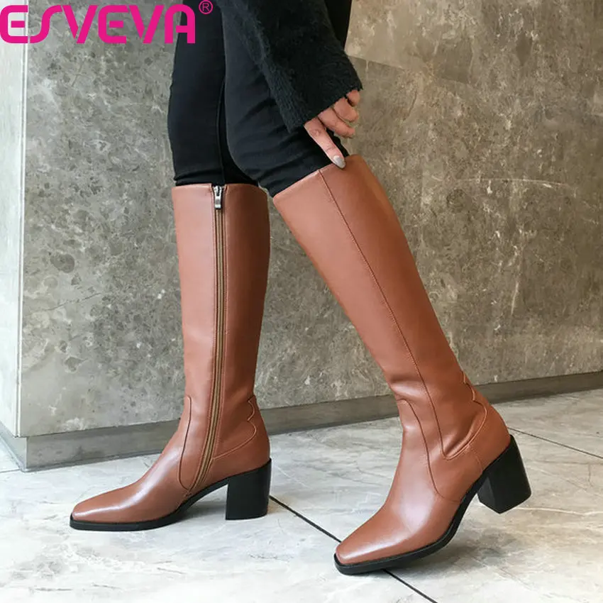 ESVEVA 2020 New Autumn Winter Retro Square Toe Zipper Knee High Boots Cow Leather PU Square High Heel Women Shoes Size 34-39
ESVEVA 2020 New Autumn Winter Retro Square Toe Zipper Knee High Boots Cow Leather PU Square High Heel Women Shoes Size 34-39
