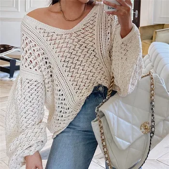 Women Knitted Jumper Mesh Sweater Long Sleeve loose Hollow out Knit Cardigan V-neck Wear both sides Elegant Ladies Streetwear
Women Knitted Jumper Mesh Sweater Long Sleeve loose Hollow out Knit Cardigan V-neck Wear both sides Elegant Ladies Streetwear